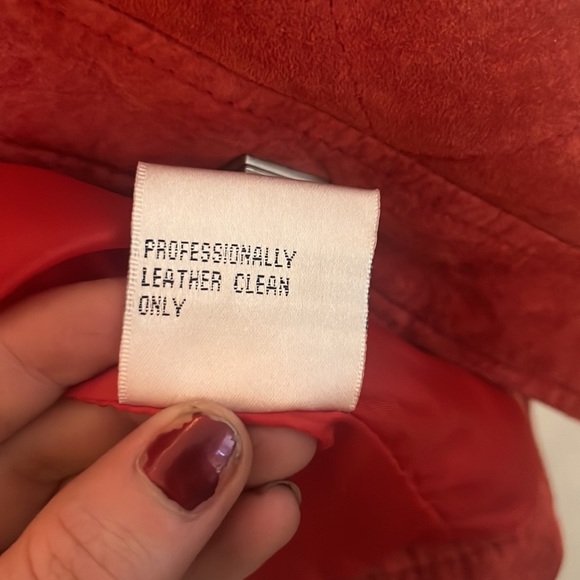 J. Marco Suede Leather Square Twist Clasp Red Jacket - Picture 8 of 9